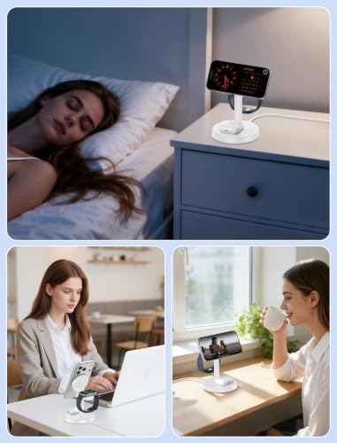 Aeinidi 3 in 1 Fast Wireless Charging Station for Apple MagSafe Charger - color: Bright White, size: 15W