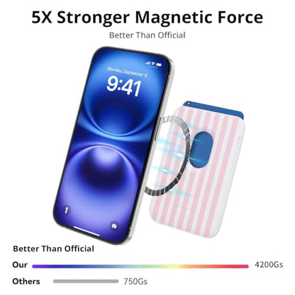 Magnetic Wallet Cell Phone Card Holder for Phone Case with Mag-Safe | Stronger Magnetic RFID Leather Phone Wallet Stick on Series of iPhone 17/16/15/14/13/12 and Pro/Promax, Blush Stripe - color: Blush Stripe, size: 1 Pack