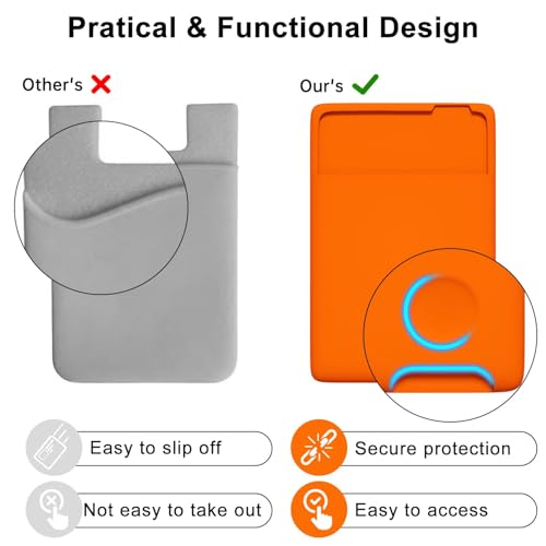 oakxco Phone Wallet Stick On, Secure Phone Card Holder Silicone, Adhesive Pocket Sleeve ID Credit Card, Slim Thin Card Case for Men Women Cute, Compatible with Apple iPhone Samsung Pixel, Neon Orange - color: Neon Orange