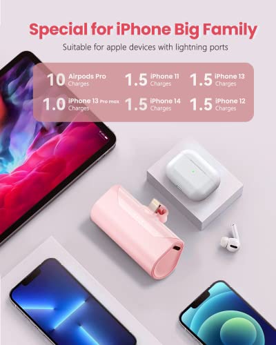 Pink Small Portable Battery Charger 4800mAh, Tiny Power Bank Ultra-Compact 15W Fast Charging Mini Battery Pack Power Charger for iPhone 14 Pro/13/12/11/8/iPad Air/Mini/Pro/AirPods Pro I/II - color: Pink