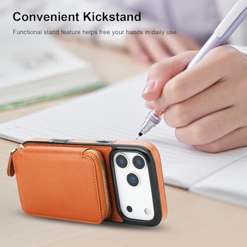 Bocasal Multi-Slot Crossbody Wallet Case for iPhone 17 Pro Max, Brown | RFID Blocking PU Leather Purse Case with Card Holder, Handbag Flip Cover with Zipper Wrist Strap Lanyard for Women 6.9 Inch - color: Brown