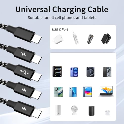 4 in 1 Multi Charging Cable, 2 Pack 5FT USB C Splitter Multi Charging Cable - color: Darkgrey, size: 2Pack5FT