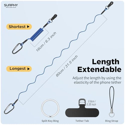 SURPHY Anti Theft Phone Strap, Phone Lanyard, Sturdy Steel Wire Keychain - color: P2- Blue & Black