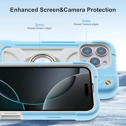 MARKILL Compatible with iPhone 16 Pro Max Case 6.9 Inch with Ring Stand, Heavy-Duty Military Grade Shockproof Phone Kids Cover for iPhone 16 Pro Max - color: Ice Blue, size: iPhone 16 Pro Max 6.9