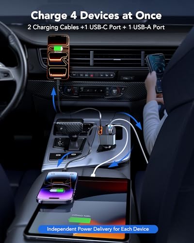 Retractable Car Charger, 78W Fast Charging Cigarette Lighter Adapter