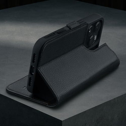 TORRO Premium Leather Case Compatible with iPhone 16 Pro 6.3" – Genuine Leather Wallet Flip Folio Case with Kickstand and Card Slots (Compatible with Official MagSafe Chargers) - Black - color: Black