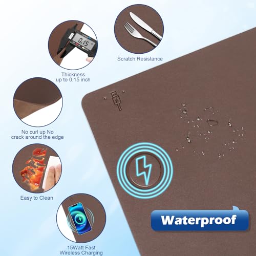 Wireless Charging Desk Mat, Mouse Pad, Brown-L, 32 * 16inch - color: Brown-l, size: 32" x 16"