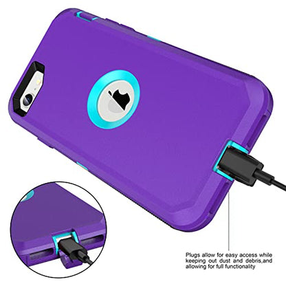 MXX Case Designed for iPhone SE Case 2020/2022 Heavy Duty Protective with Screen Protector [3 Layers] Rugged Rubber Protection Cover & Rotating 360 Degree Belt Clip SE 3rd/2nd Gen(Purple/Light Blue) - color: Purple/Light Blue