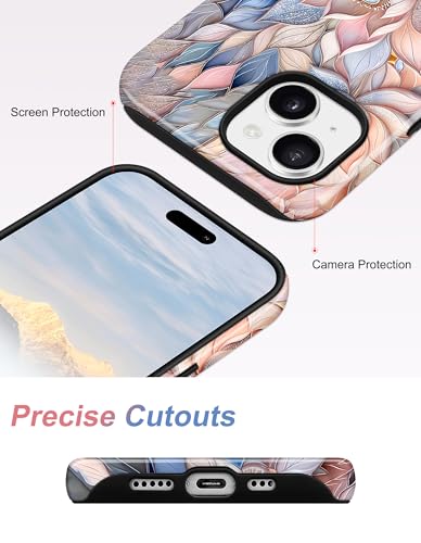 Jusy Magnetic Stained Glass Floral Case for iPhone 16e/17e, Pink Lotus | Compatible with MagSafe, Cute Aesthetic Flower Design, TPU and PC Protective Phone Cover - color: Pink Lotus