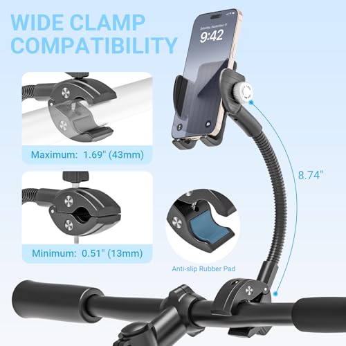 Bike Phone Mount, 360° Adjustable Gooseneck Handlebar Phone Holder