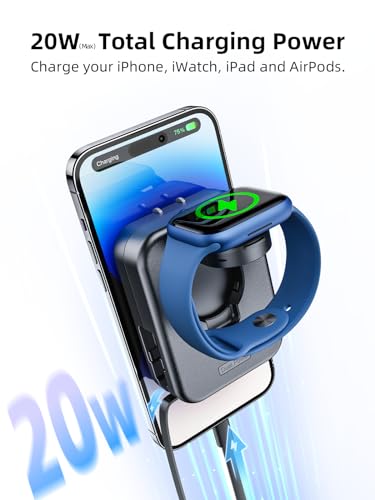 for Apple Watch Charger Block, 2 in 1 Wall Charger with Built-in Retractable Charging Cable, Travel Foldable Plug Power Adapter Compatible with iPhone iWatch (Black)