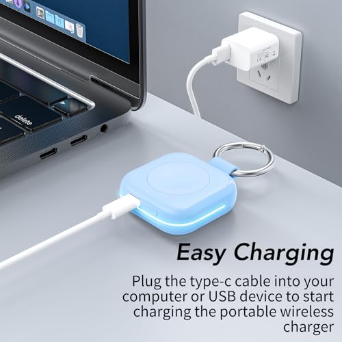 HUOTO Charging Adapter, 1200mAh Battery Powered Portable Wireless Charger for Apple Watch Series 9/8/7/6/SE/5/4/3/2/1 Ultra, Keychain USB-C Charger, Gifts for Women Man - color: Blue