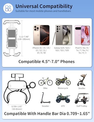 Bike Phone Holder, [Camera Friendly] Motorcycle Phone Mount for Scooter