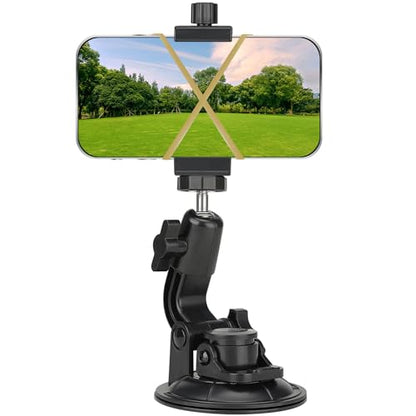 Heavy Duty Φ90mm Suction Cup + Adjustable Dual-Ball-Head Action Camera Dash Cam Phone Car Mount Windscreen Window Cockpit Holder for iPhone GoPro insta360 Video Recording (1.5kg Load)