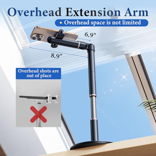 Retractable Phone Stand,360° Rotatable Overhead Phone Mount for Desk
