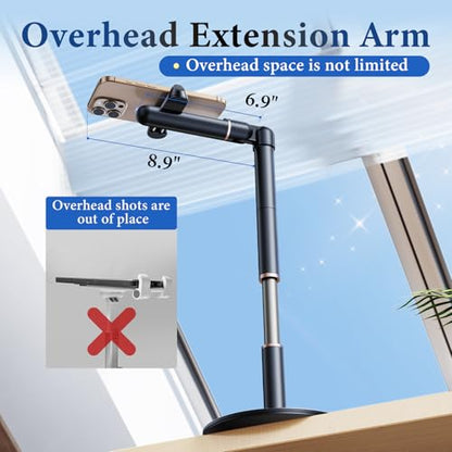 Retractable Phone Stand,360° Rotatable Overhead Phone Mount for Desk