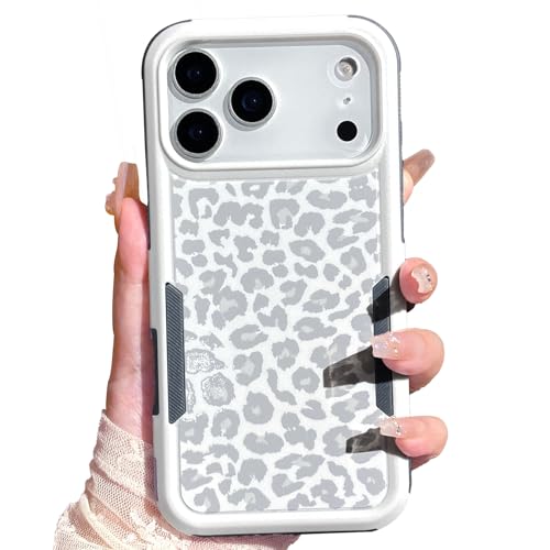 Cute White Leopard Light Gray Cheetah Case for iPhone 17 Pro Max | Heavy Duty Tough Rugged Full body Protection Shockproof Protective Phone Case for Women Girls - color: iPhone 17 Pro Max