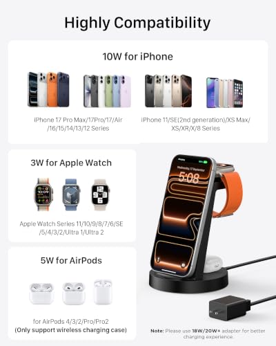 Anlmz 3 in 1 Charging Station - Wireless Charger for Apple Multiple Devices - color: Black