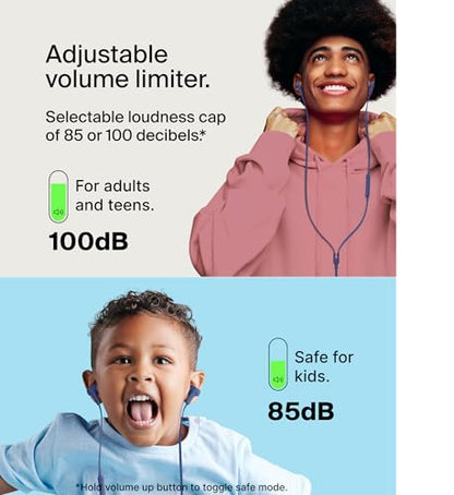 Belkin USB-C Wired Earbuds, Adjustable Volume Limiter, IPX5 - color: Blue, size: One Size, style: USB-C + Volume Control
