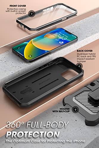 SUPCASE for iPhone 14 Case with Stand & Belt-Clip (Unicorn Beetle Pro), [Built-in Screen Protector] [Military-Grade Drop Protection] Heavy Duty Rugged Phone Case for iPhone 14 / iPhone 13, Black | Built-in Kickstand, 360° Rotating Belt Clip, Full-Body Rug
