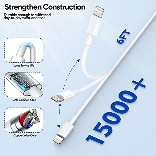 iPhone Charger [Apple MFi Certified] Apple Charger Cord 2Pcak 6FT Lightning Cable Fast Charging with Wall Charger Block Travel Plug Brick Adapter for iPhone 14/13/12/11/XS/XR/SE/7/8/8 Plus/AirPods - size: 6FT