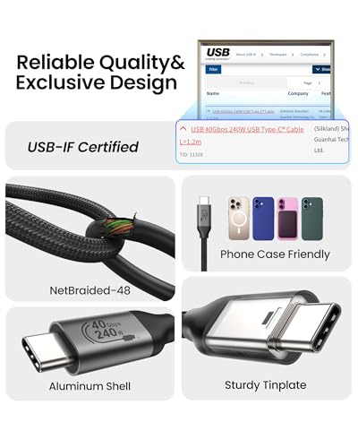 Silkland 40Gbps USB 4 for Thunderbolt 4 Cable 3.3FT, 240W PD3.1, 8K/Dual 4K - size: 3.3FT
