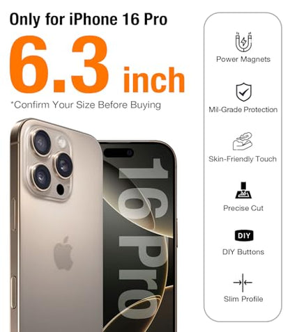 TORRAS Stronger Magnetic for iPhone 16 Pro Case, Matte Desert Titanium | Compatible with MagSafe, Military Grade Drop Protection, Shockproof Airbag, Color Button, Slim Anti-Scratch, Translucent - color: Desert Titanium White