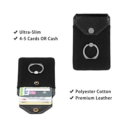 Self Adhesive Phone Card Wallet with Ring Stand Flip Cover, Polyester Black - color: Polyester Black