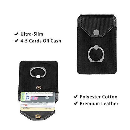 Self Adhesive Phone Card Wallet with Ring Stand Flip Cover, Polyester Black - color: Polyester Black