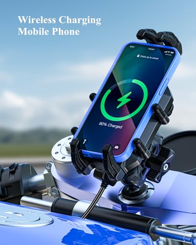 BRCOVAN Motorcycle Fork Stem Phone Mount with Wireless & USB-C Charger