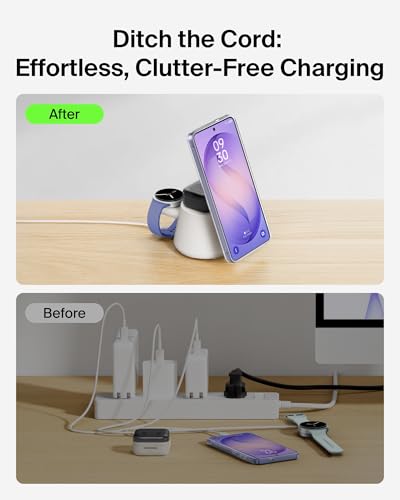 Belkin Qi2.2 25W Magnetic Wireless Charging Station, 3 in 1 Samsung Charger - color: Sand