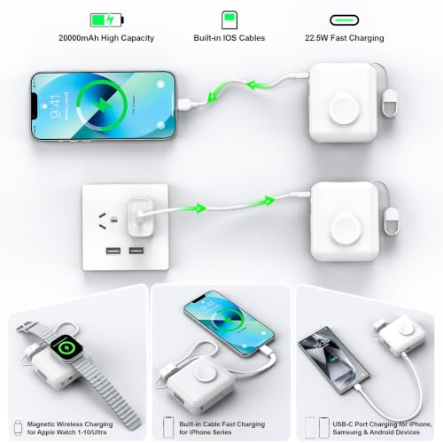 20000mAh Magnetic Power Bank for Apple Watch, 22.5W PD Fast Charging - color: White