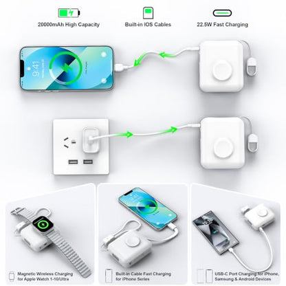 20000mAh Magnetic Power Bank for Apple Watch, 22.5W PD Fast Charging - color: White