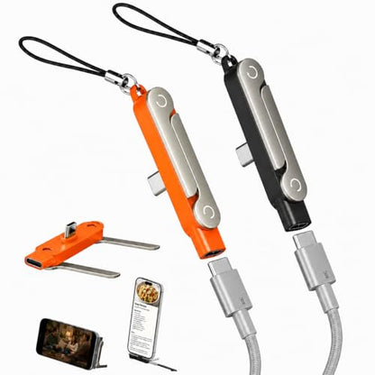 240W USB C to USB C Invisible Charging Cable with Foldable Stand - color: Orange&Blcak,2Pcs