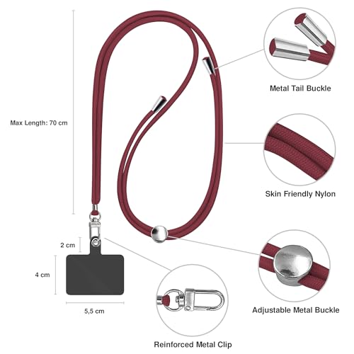 TBOC Cell Phone Lanyard [Bordeaux] - Comfortable Universal Smartphone Lanyard - Easy to Use Neck Phone Holder [Black Patch] - Adjustable Length Phone Strap Crossbody - Fits All Mobile Phones - color: Bordeaux