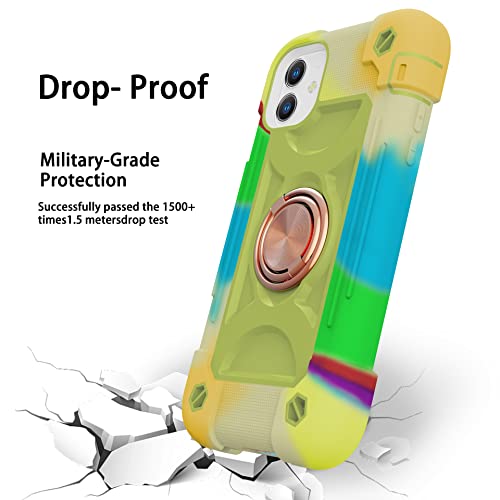 MARKILL Compatible with iPhone 11 Case 6.1 Inch with 360°Rotate Ring Stand, Military Grade Drop Protection Full Body Rugged Heavy Duty Case 3 in 1 Protective Cover - color: Rainbow Green, size: iPhone 11 6.1"