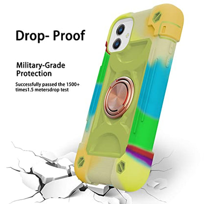 MARKILL Compatible with iPhone 11 Case 6.1 Inch with 360°Rotate Ring Stand, Military Grade Drop Protection Full Body Rugged Heavy Duty Case 3 in 1 Protective Cover - color: Rainbow Green, size: iPhone 11 6.1"