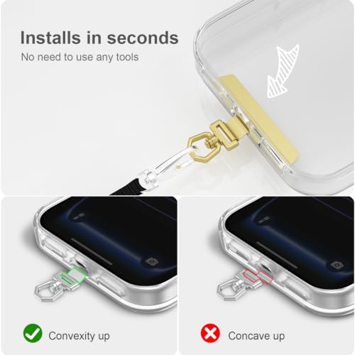 6PK 360°Rotate Phone Tether Tab &Stainless Steel Phone Lanyard Tab