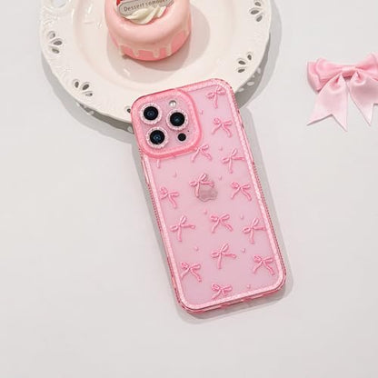 NITITOP Compatible with iPhone 16 Pro Case Cute Clear Pink Glitter Bow Knot Design Shiny Star Sparkle Bling Diamond Girls Women Soft TPU Shockproof Protective Phone Cover - Large Bow Heart - color: Large Bow Heart, size: iPhone 16 Pro