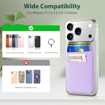 takyu Wallet Compatible with Magsafe, Elastic Cloth Fabric 2600Gs Secure Magnetic Strength Minimalist Wallet Phone Credit Card Holder Compatible with iPhone 17 16 15 14 13 12 Series Case - color: Light-purple