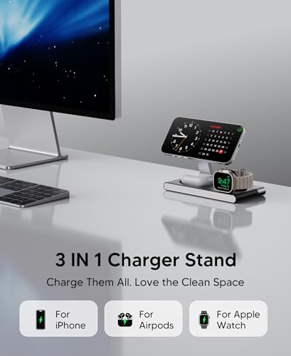 Mukiya 3 in 1 Magnetic Wireless Charging Station for Apple Devices (Black)