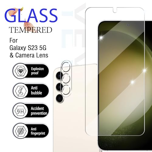 Screen Protector for Samsung Galaxy S23, [2+2 Pack] Tempered Glass for Galaxy S23 & Camera Lens Protectors[Ultrasonic Fingerprint Unlock] [Case Friendly] [Bubble-Free] - size: Galaxy S23