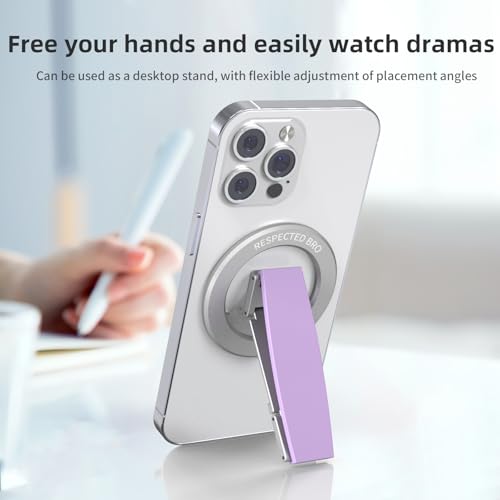 RESPECTED-BRO-Magnetic-Phone-Grip-Stand, Magnetic Phone Ring Holder Kickstand with Silicone Finger Strap, Compatibility for iPhone 17/16/15/14/13/12, Android, and More (Purple) - color: Purple