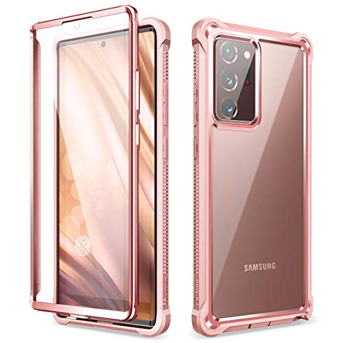 Dexnor for Galaxy Note 20 Ultra Case with Screen Protector Clear Electroplated Metal 360 Full Body Rugged Protective Shockproof Hard Cover Heavy Duty Defender Bumper for Samsung Note 20 Ultra 5G Pink - color: Pink With Screen Protector