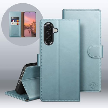 Wallet Case for Samsung Galaxy A17 5G, Sky Blue | RFID-Blocking Card Holder, Kickstand, Magnetic Closure, PU Leather Folio Flip Cover, Protective Women Men Cases - color: Sky Blue, size: SamsungGalaxy A17