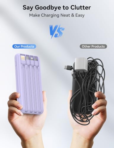 Nusyddy Portable Charger 10000mAh with 4 Built-in Cables & 6 Outputs Purp. - color: Purple
