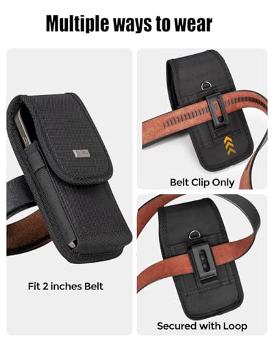 PiTau Nylon Holster for Large iPhone Plus, Pro Max Models 17 16 15 14 13 12 11 Xs, Samsung Galaxy Plus S25+ S24+ S23+ S22+, Cell Phone Belt Holder Case with Clip, Pouch Fits Protective Cover, Black - size: Large