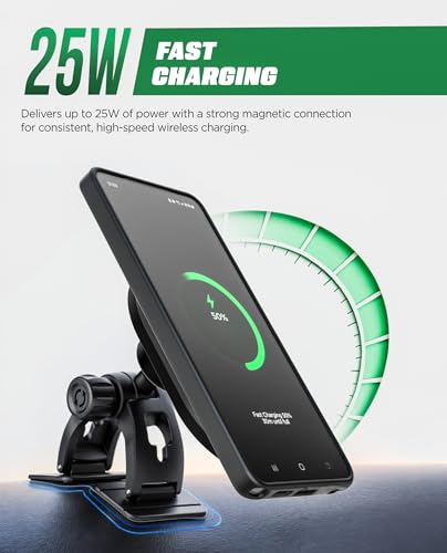 Galvanox Magnetic Wireless Car Charger Mount for Samsung Galaxy Phones, Qi2.2 25W Fast Charging (Compatible with MagSafe), Dual-Arm Adjustable Dashboard Mount with 45W USB-C Adapter