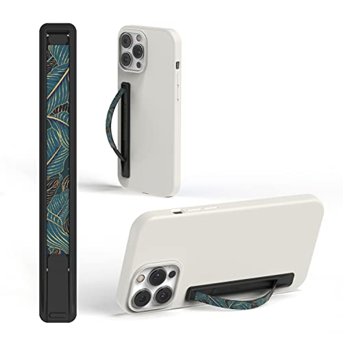 SleekStrip SleekGrip-Essential Ultra Thin Phone Grip Stand,Slim Metal Finger Loop Ring Hand Holder Strap Cell Phone Grips for iPhone 16 Pro Max,17 Air,Android,Case Back - Black x Palm Leaf Green - color: Matte Black x Palm Leaf Green