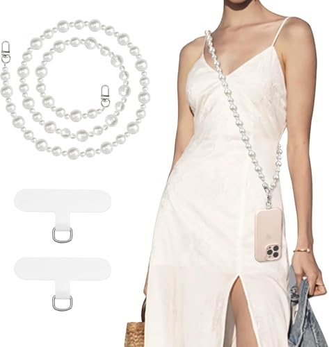 TiMOVO Beaded Pearl Phone Lanyard Crossbody Chain, White